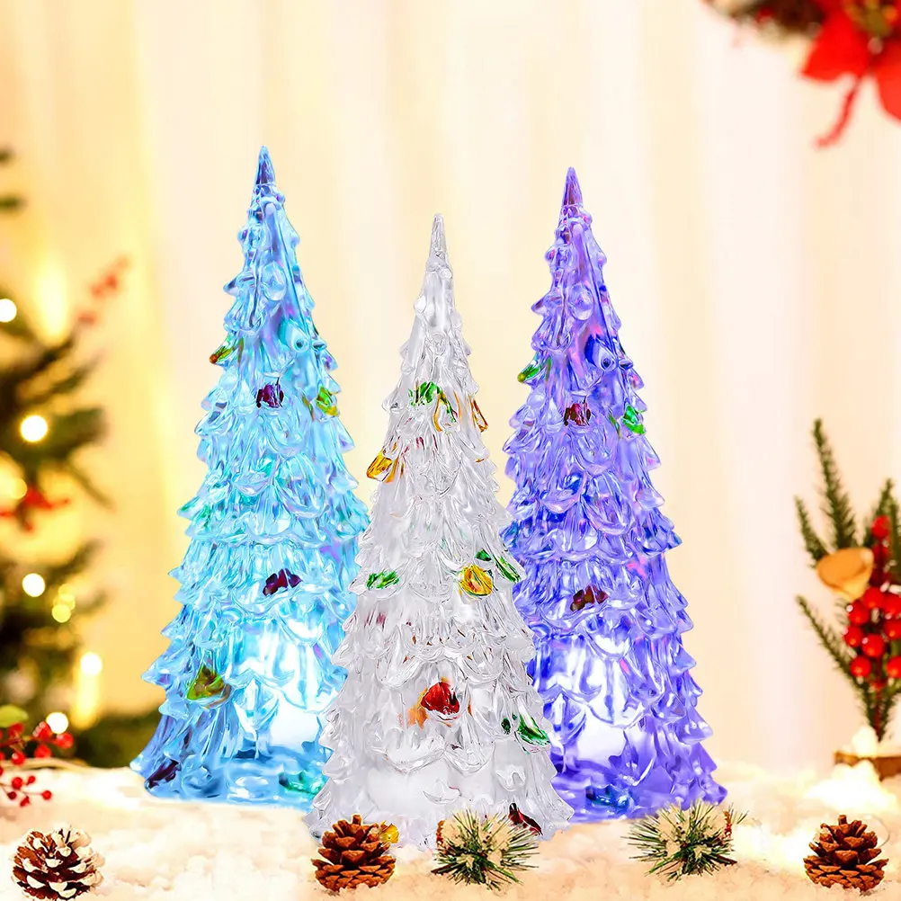 

6Pcs Mini LED Christmas Tree Night Lamp Decor Acrylic Xmas Light Decor Desktop Christmas Tree Ornament for Party Supplies Home