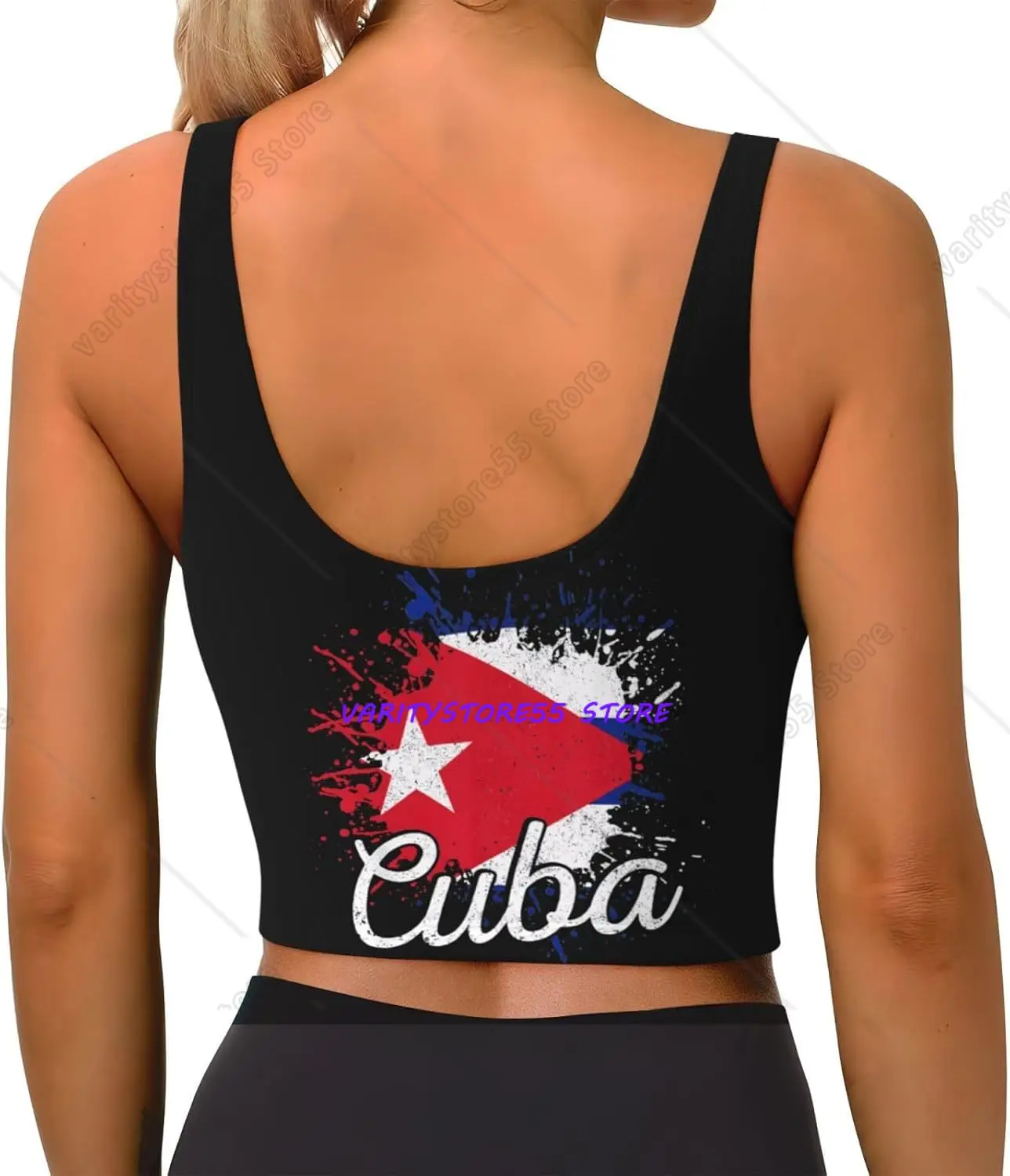 Cuba Flag Patriotic Women's Sports Bras Yoga Crop Gym Tank Tops U Back Exercise Workout Top Removable Pads Fitness Sleeveless