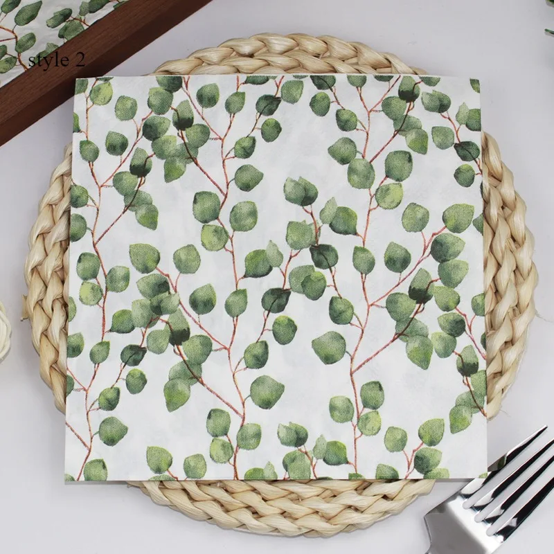 Disposable Sage Green Leaf Napkins for Wedding Party, Double-Ply Lunch Tissues, Green Leaf Hand Towels Tea Party Garden Party
