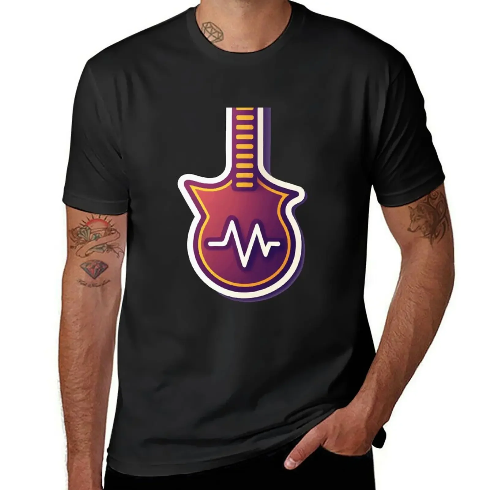 Minimalist Bass Guitar with Heartbeat Pulse Design T-Shirt korean fashion anime clothes man t shirt street wear t shirts men