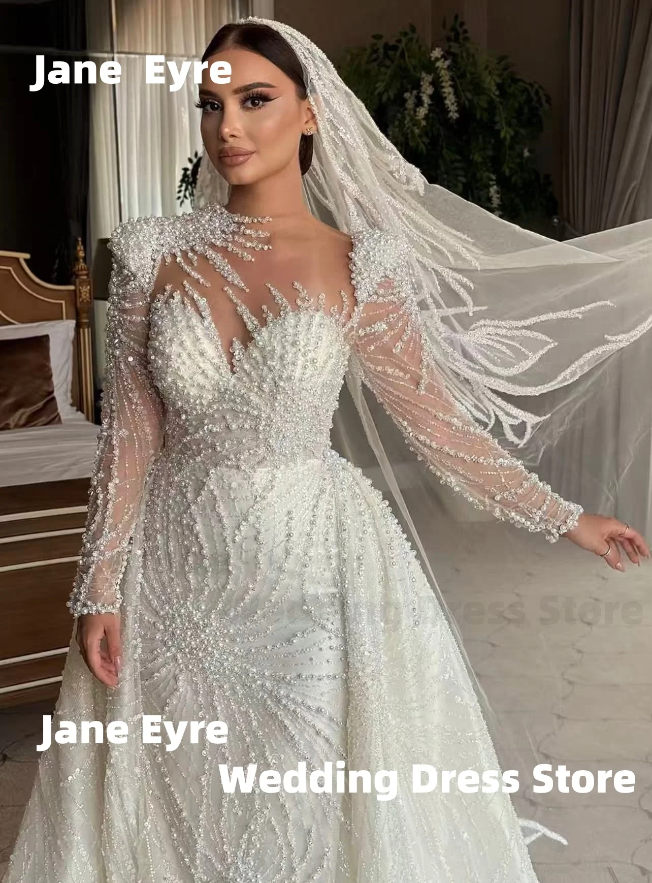 Gaun Malam Pernikahan Mutiara Eksklusif Jane Eyre dengan Rok Lepas, Gaun Pertunangan, Gaun Pengantin, Vestidos