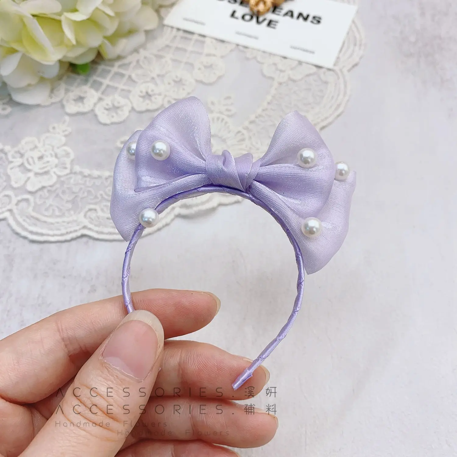 Ubranka dla lalek Labubu Labubu 1. i 3. generacji, opaska Labubu, DIY, perłowa włóczka, perłowa kokarda Labubu, opaska dla lalek BJD, kwiat do włosów dla lalek
