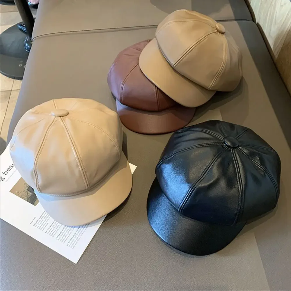 

Casual Y2K PU Beret Korean Style Newsboy Cap Painter Hat Artist Hat Cotton Octagonal Cap Outdoor