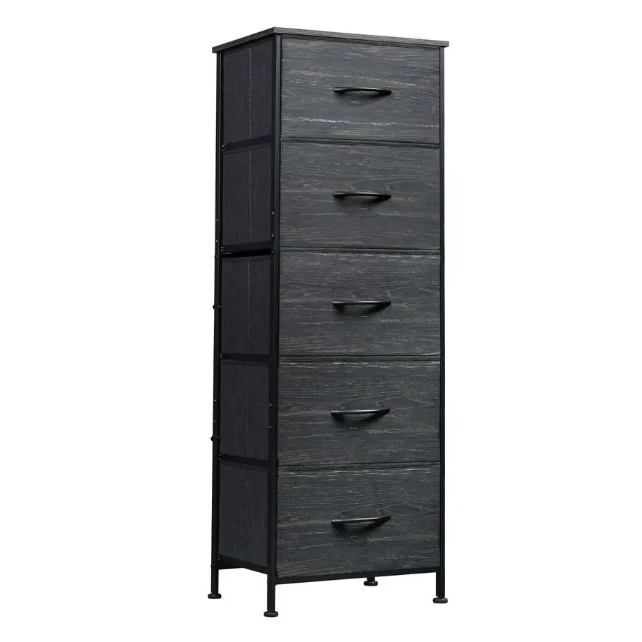 

Fabric Dresser, 5Drawer Tall Dressers for Bedroom, Storage Dresser Organizer with Wood Top, Sturdy Steel Frame, Chest of Drawer
