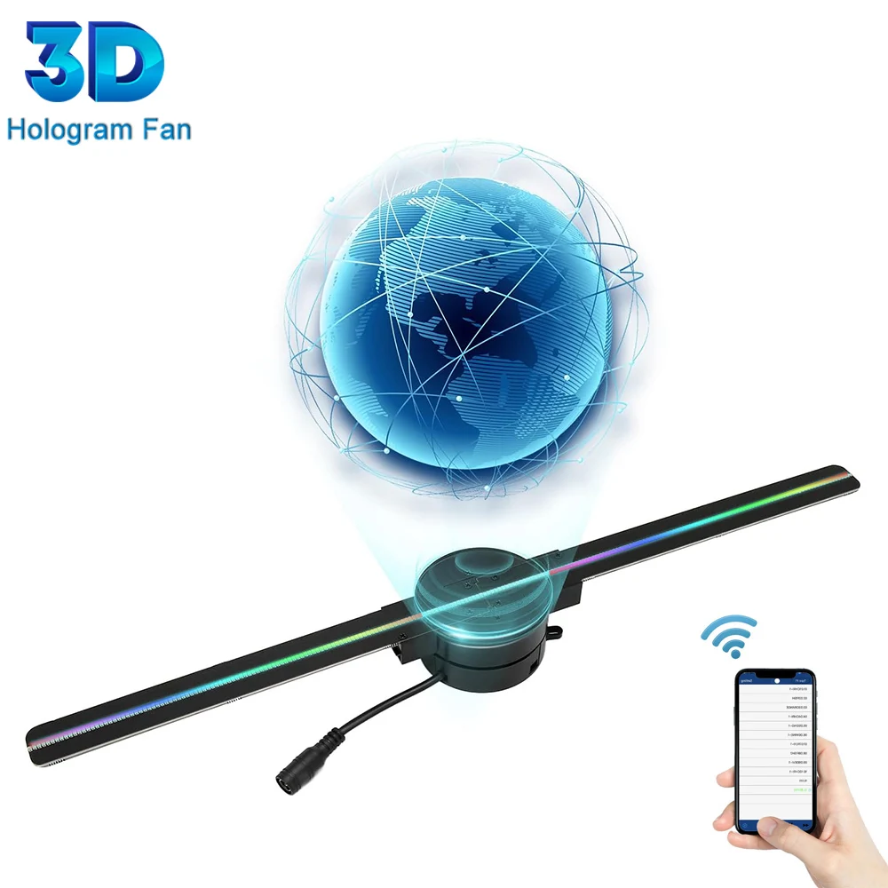 DIY 3D Hologram Fan 42cm WiFi 3D Advertising Projector for Business Store Bar Party LED Holographic Fan Projector 12V