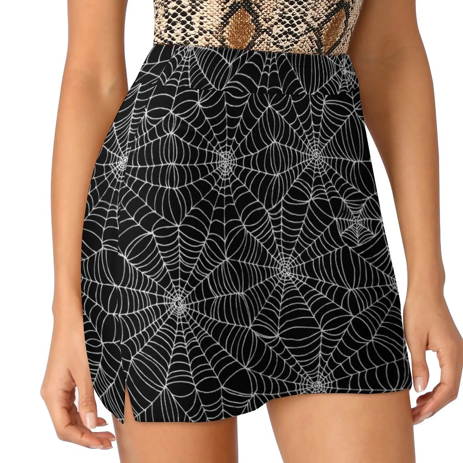 Spider Web Pattern-White On Black By Cecca Designs Skirts Woman Fashion 2022 Pant Skirt Mini Skirts Office Short Skirt Spider