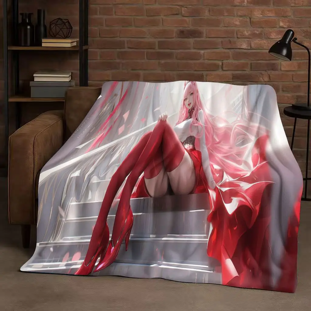 

3D Sexy Girl Zero Two DARLING in The FRANXX Cartoon Flannel Blanket,Soft Warm Plush Throw for Home Bedroom Bed Sofa Cover Office