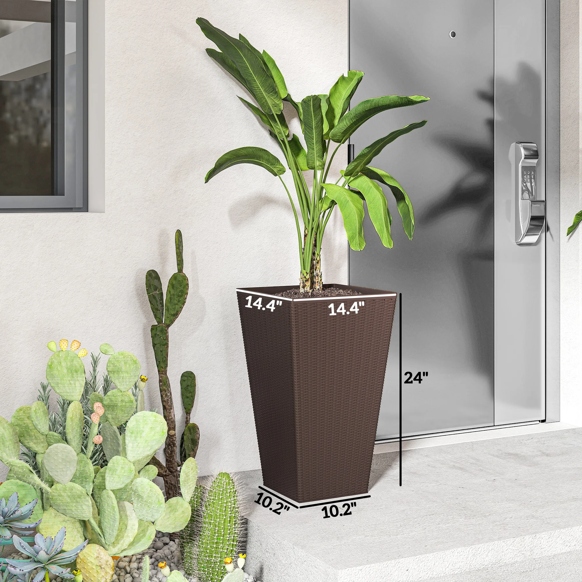 Outdoor Flower Plant Pots,Set of 3 Tall Planters with Drainage Hole,for Outdoor and Indoor Planters