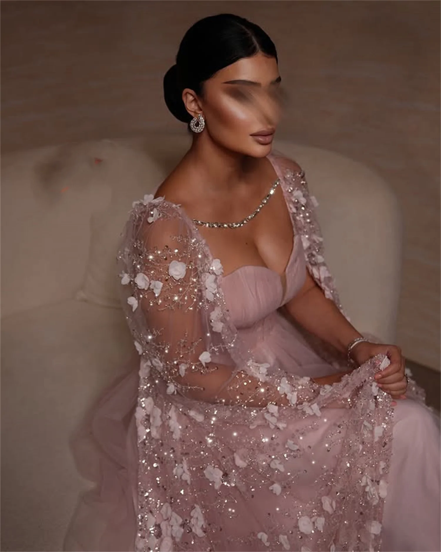 Aileen rosa vestidos de gala personalizado vestido de baile robes de soirée feminino vestido de noite xale فساتatuuratuurenyeikanikan danaч bago kuнее 3d flores