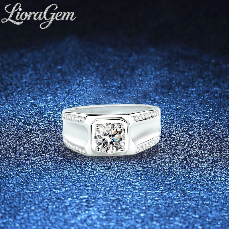LioraGem Luxury Moissanite Boss Ring, 1-Carat Moissanite Vintage Tycoon Style Men's Rings Platinum PT950 Stamp Jewelry Gifts