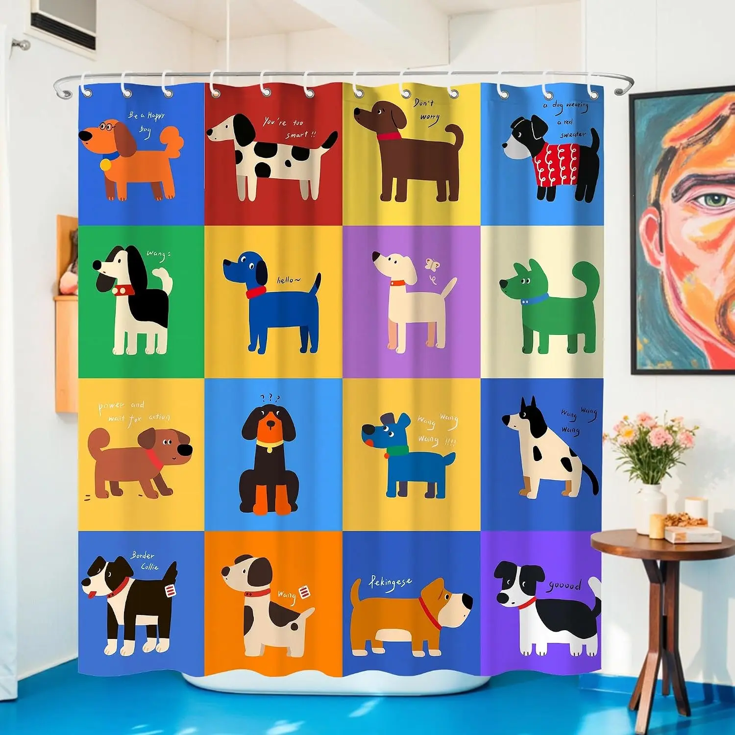 Waterproof Dog Shower Curtain Cute Funny Novelty Bathroom Decor Polyester Pet Lover Cartoon Curtain Liner Shower Stall Master Ba
