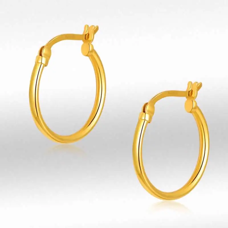 Solid 18k Yellow Gold Earrings Women AU750 Gold Smooth Hoop Earrings