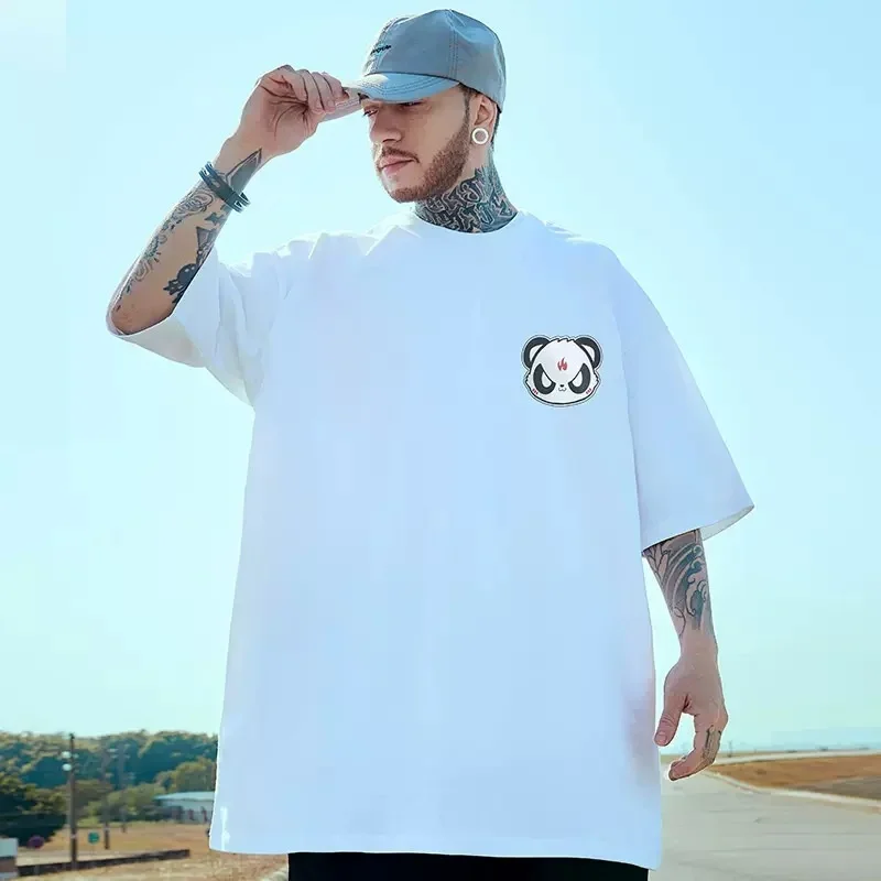 Hip Hop Panda Graphic Printed T Shirt For Men Summer Casual Oversized Short Sleeve T-Shirts Fashion Y2K Clothes Streetwear Tops