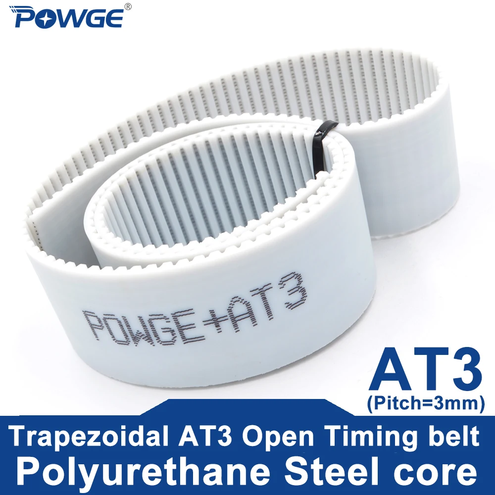 POWGE Metric Trapezoidal AT3 Open ended timing Belt Wdith 6/10/12/15/20/25/30mm PU polyurethane with steel AT3 pulley 3D Printer