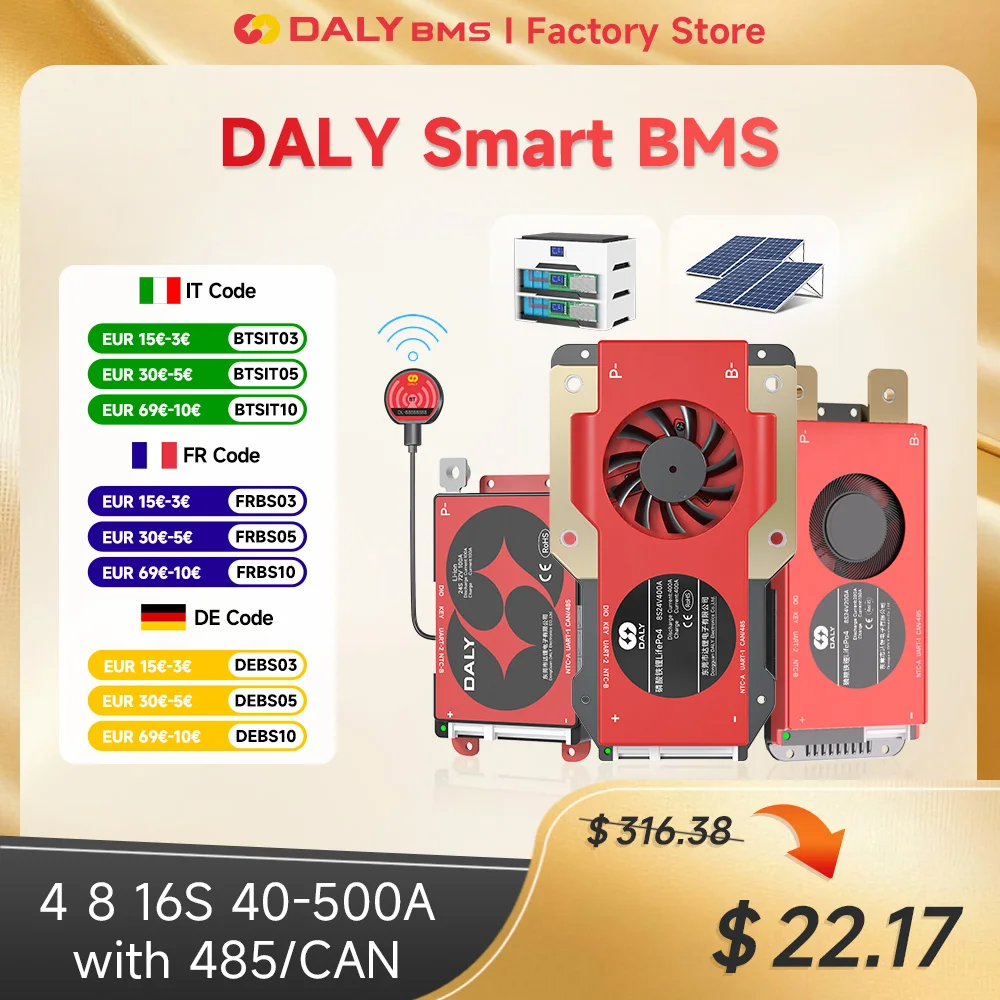 Daly Smart Lifepo4 BMS Board 4S 12V 8S 24V16S 48V 3.2V 100A 60A BMS for 18650 BATTERY PACK BT UART RS485 CANBUS Communication