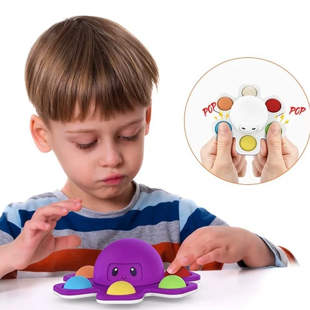 Octopus Fidget Spinner Face Changing Autism Stress Relief ADHD Silicone Interactive Push Flip Pop for Its Kids Bubble Gift Toy