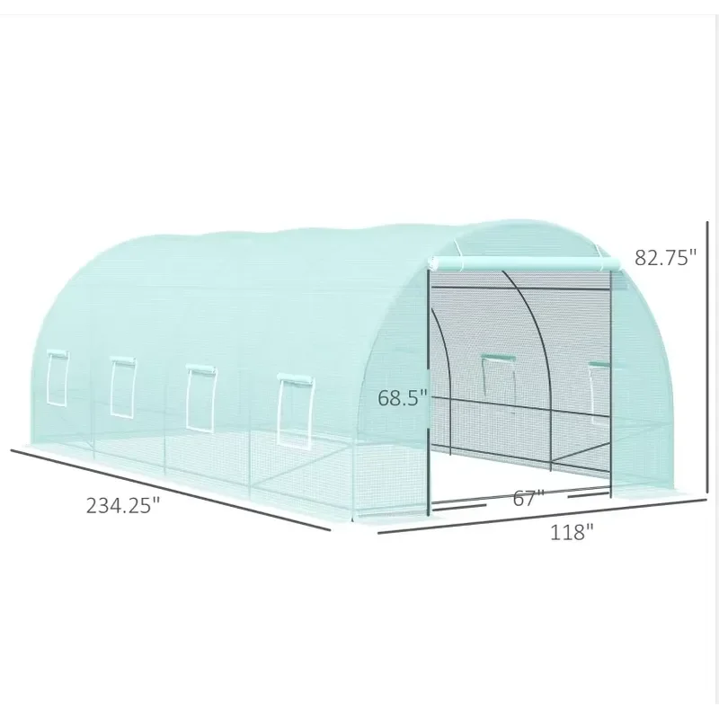 20 X 10 X 7 ft Galvanized Steel Tunnel Greenhouse with 8 Roll-up Windows and Roll-up Door for Flowers Plants
