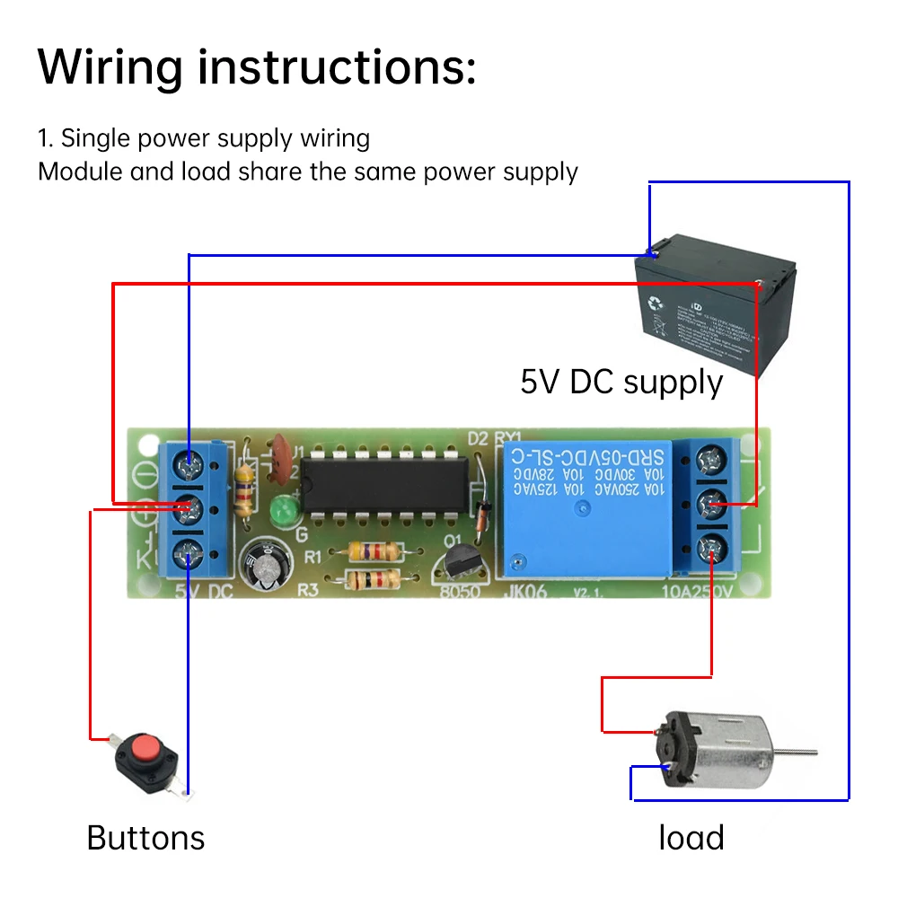 DC5V 10A 1 채널 쌍안정 단일 키 스위치 릴레이 모듈 하이 레벨 자동 잠금 릴레이 보드 내장 간섭 방지
