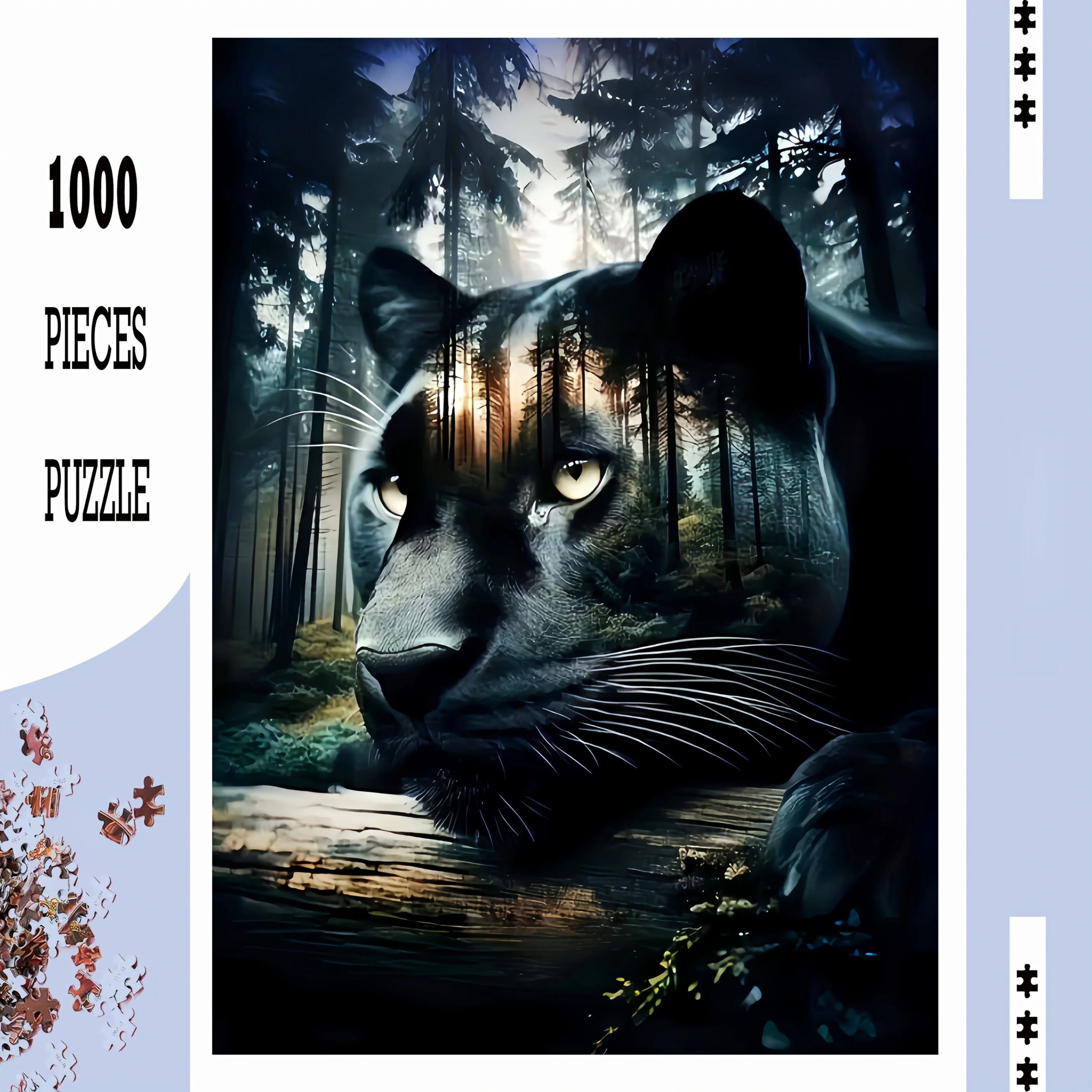 1000pcs Black Leopard Puzzle, Challenging DIY Brain Game Cardboard Puzzle, Suitable for Adult and Family Interactive Games Gif
