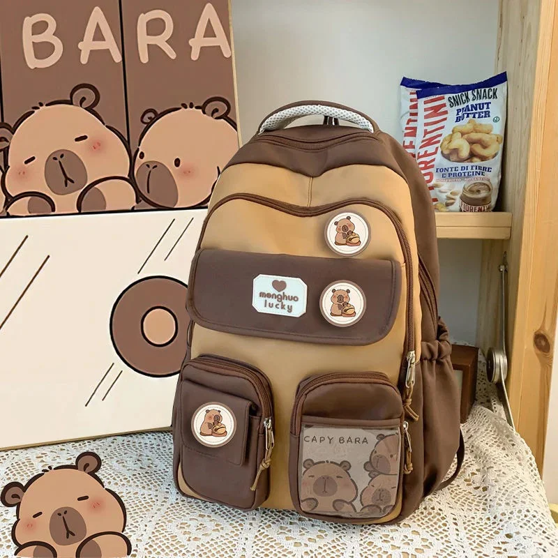 Mochila de capibara, bonita mochila escolar de felpa con dibujos animados, Animal divertido y suave, mochilas estéticas Y2K Unisex rellenas de gran capacidad