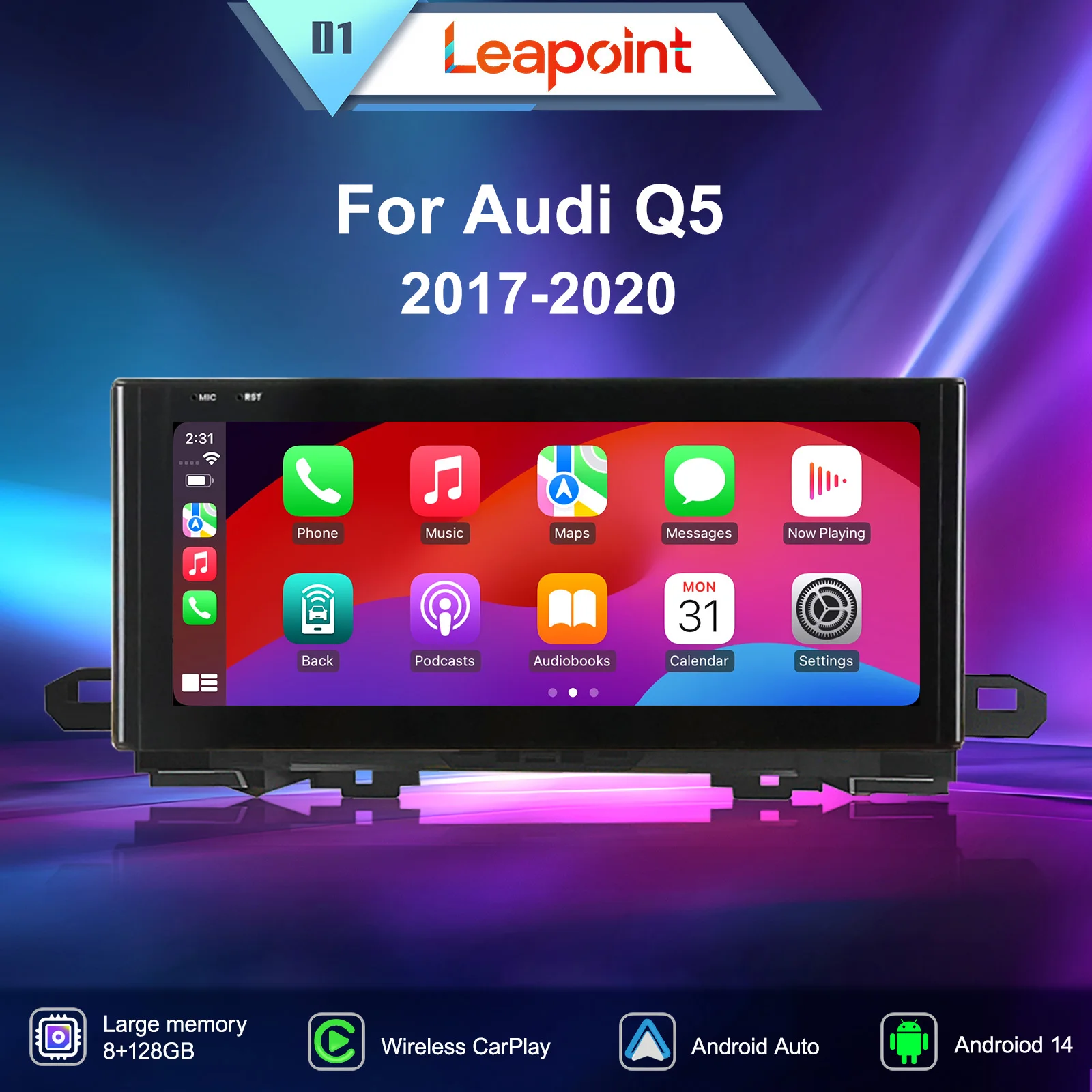Leapoint Carplay inalámbrico para coche Audi Q5 2017-2020 Android 14 Radio de coche pantalla de 12,5 pulgadas reproductor Multimedia 4G navegación GPS