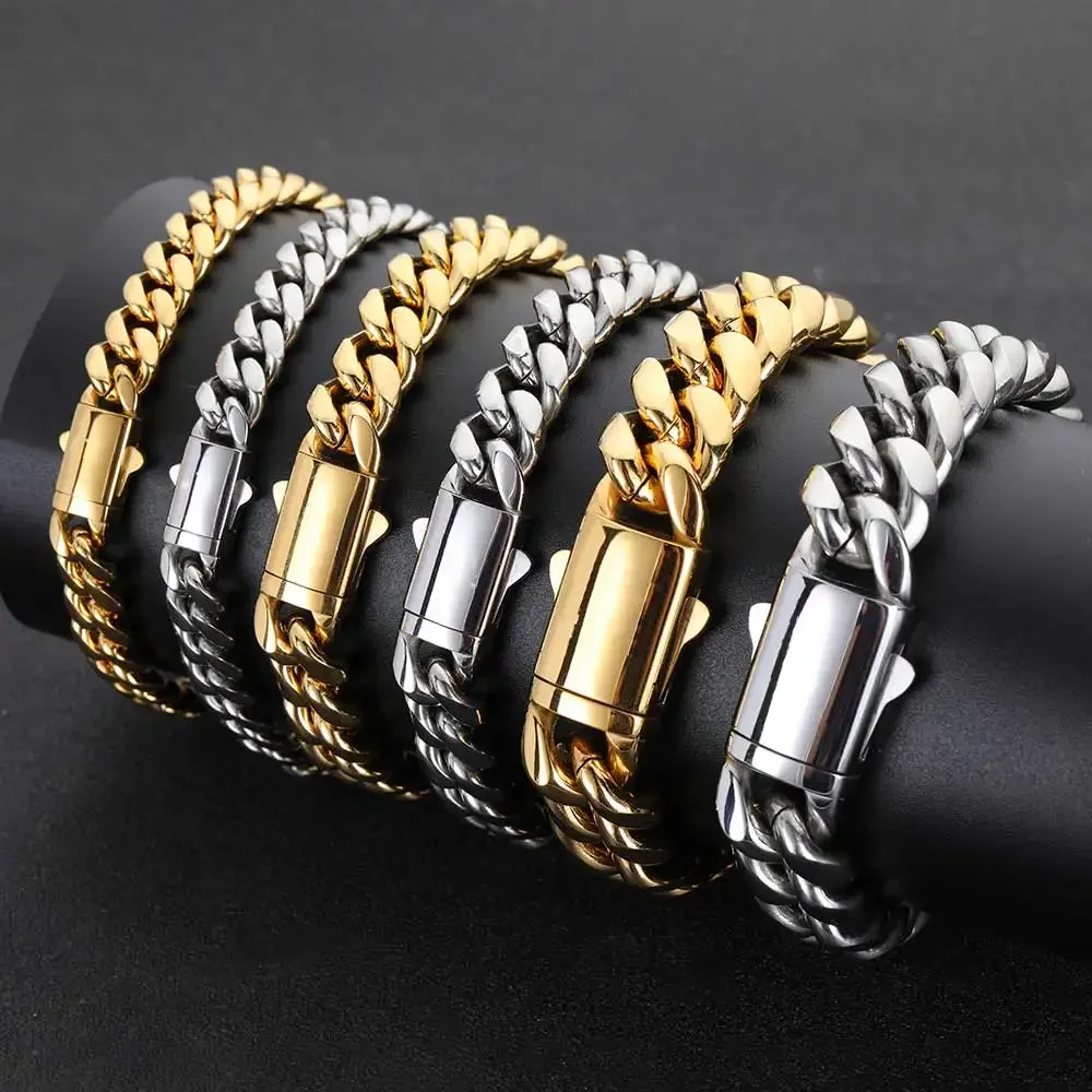 Hochwertige Breite 8–14 mm, Edelstahl, goldfarben, kubanische Kette, wasserdichte Panzergliederkette für Männer und Frauen, verschiedene Größen – Detail 13