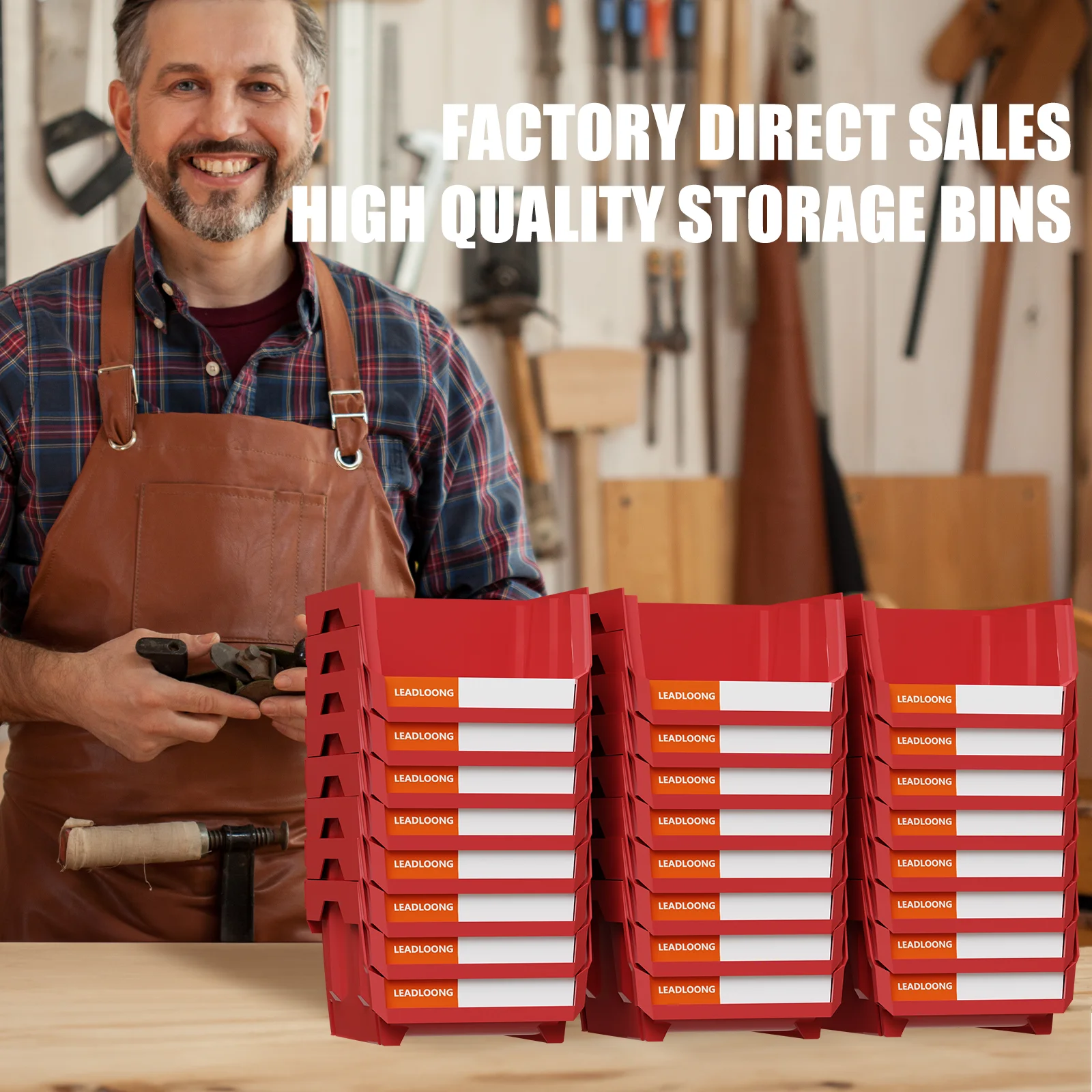 6/24 Pcs Red Stackable Plastic Parts Bins - 5"x4"x3" Garage Tool Storage Containers - Heavy-Duty Organizer Bins for Workshop