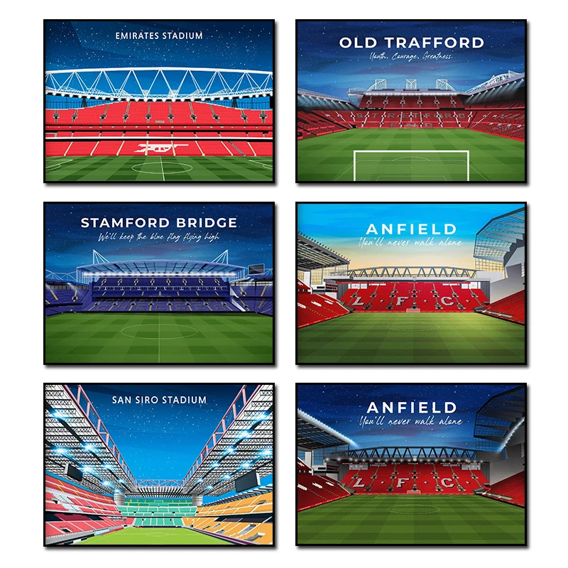 World Famous Sports Liverpool Anfield Stadium Arsenal Stadium Old Trafford Stadium Poster Canvas Paintings Wall Art Home Decor