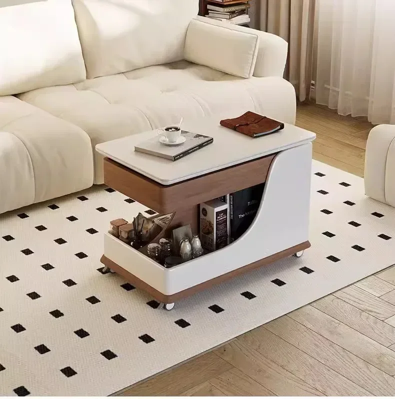 Y1 The side next to the movable sofa is light luxury and high-end living room with wheels, cart lift tea table