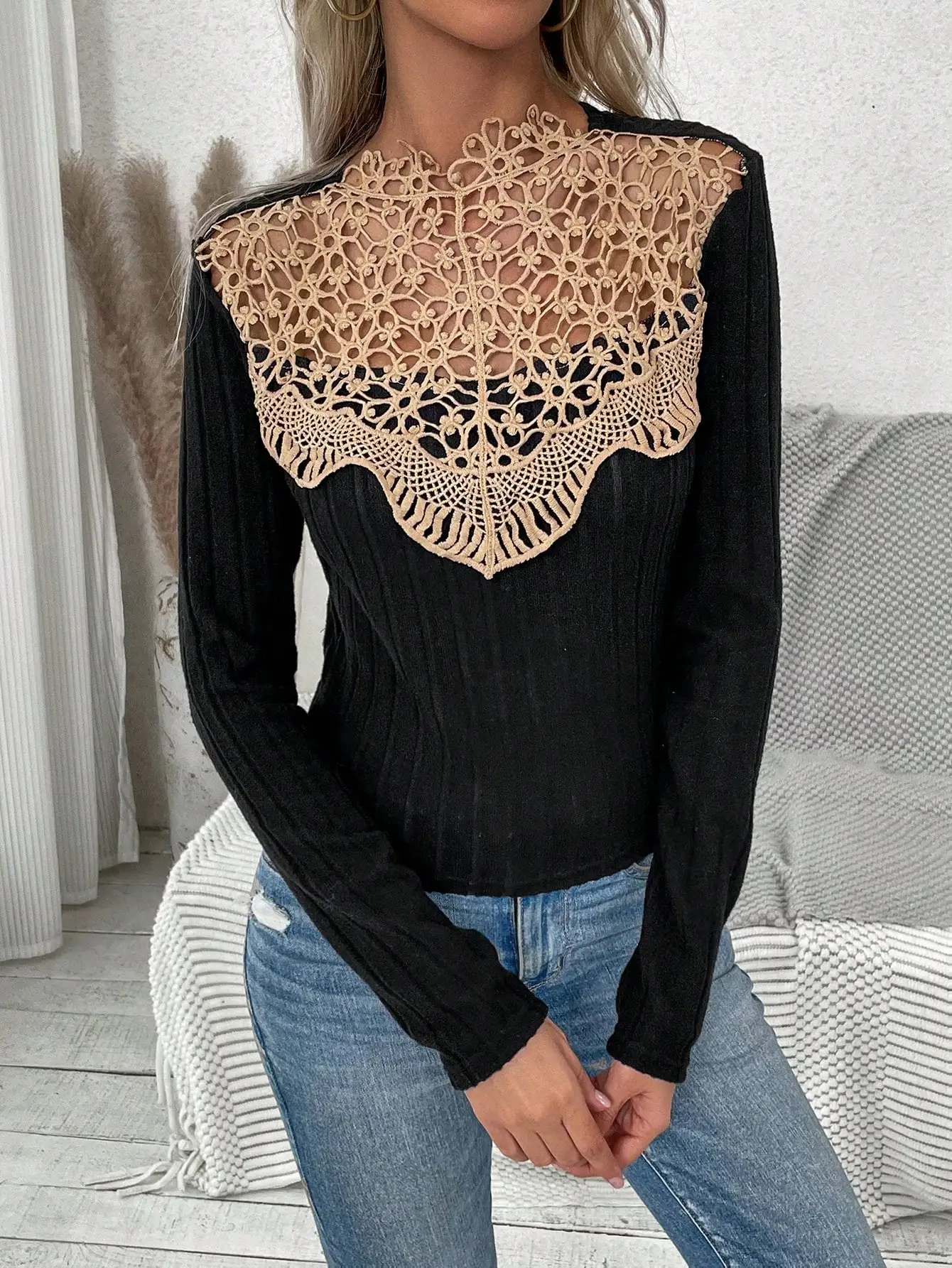 2024 New Fashion Women\'s T-shirt Long sleeved Slim Fit and Elegant Round Neck T-shirt Versatile Top
