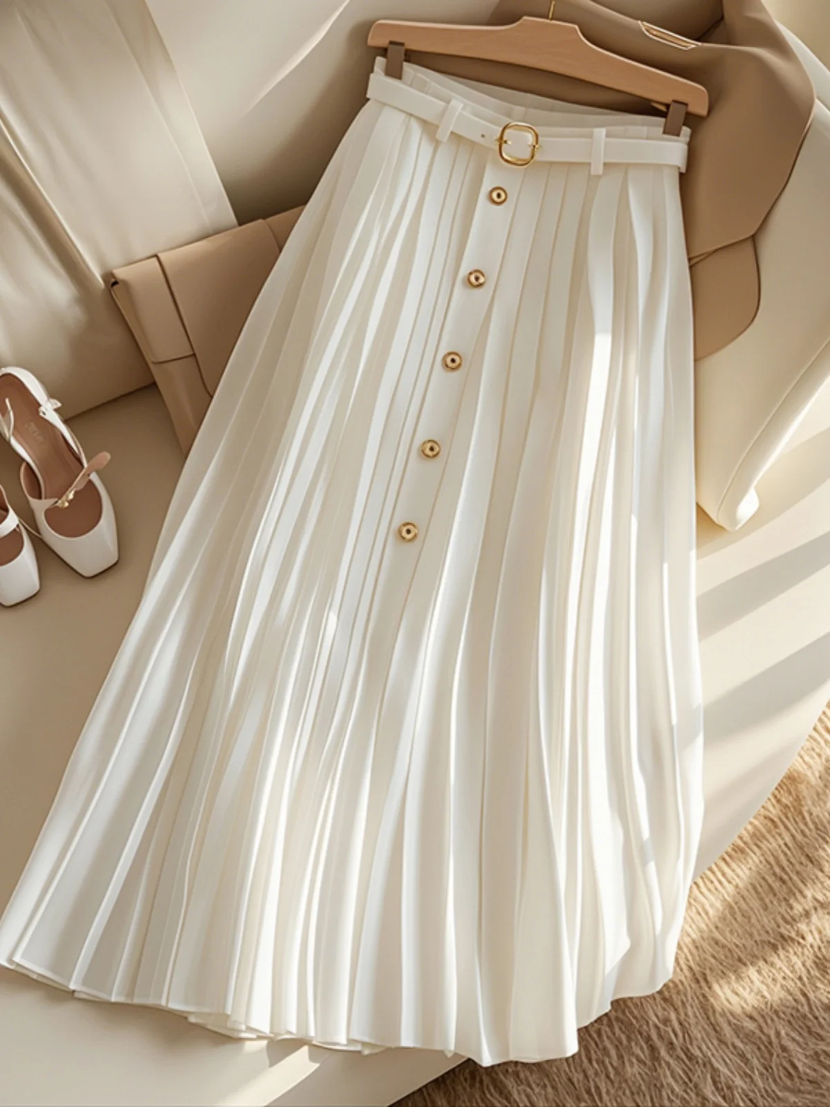 

Plus Size 2024 New White A-Line Skirt Women's High Waist Slimming Faionable Skirts Korean Sle Commute Long Skirts