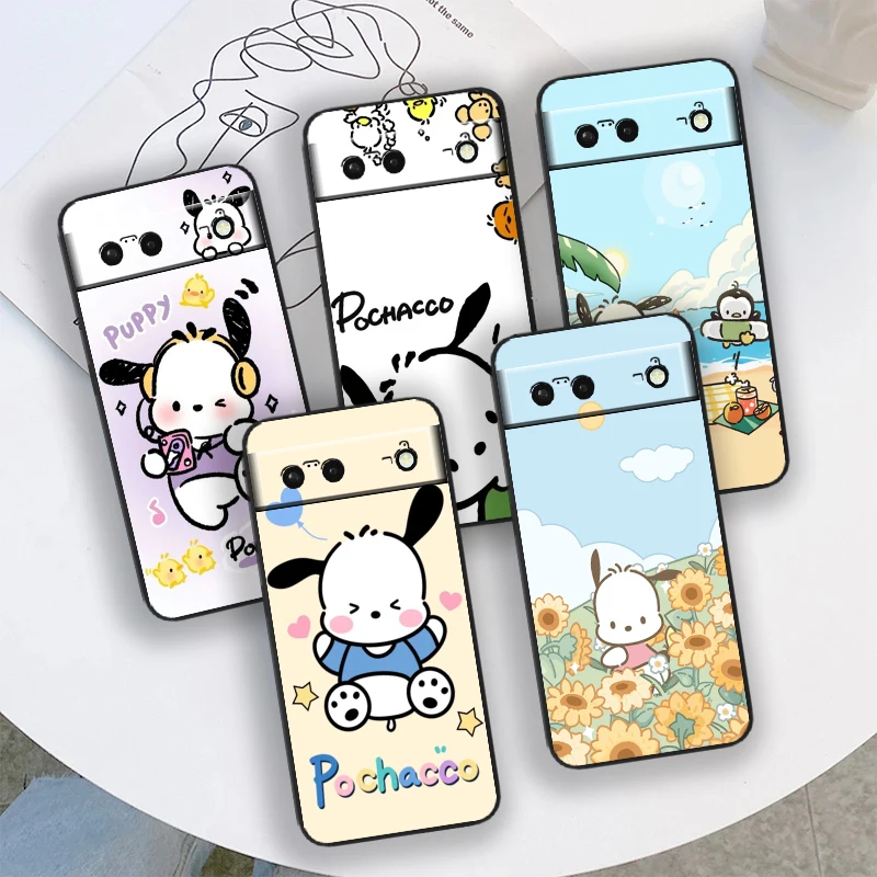 Pachacco Lovely Cute Phone Case For Google Pixel 9 8 7 Pro 6 Pro 6A 5A 5 4 4A XL 5G Black Soft Fundas Cover