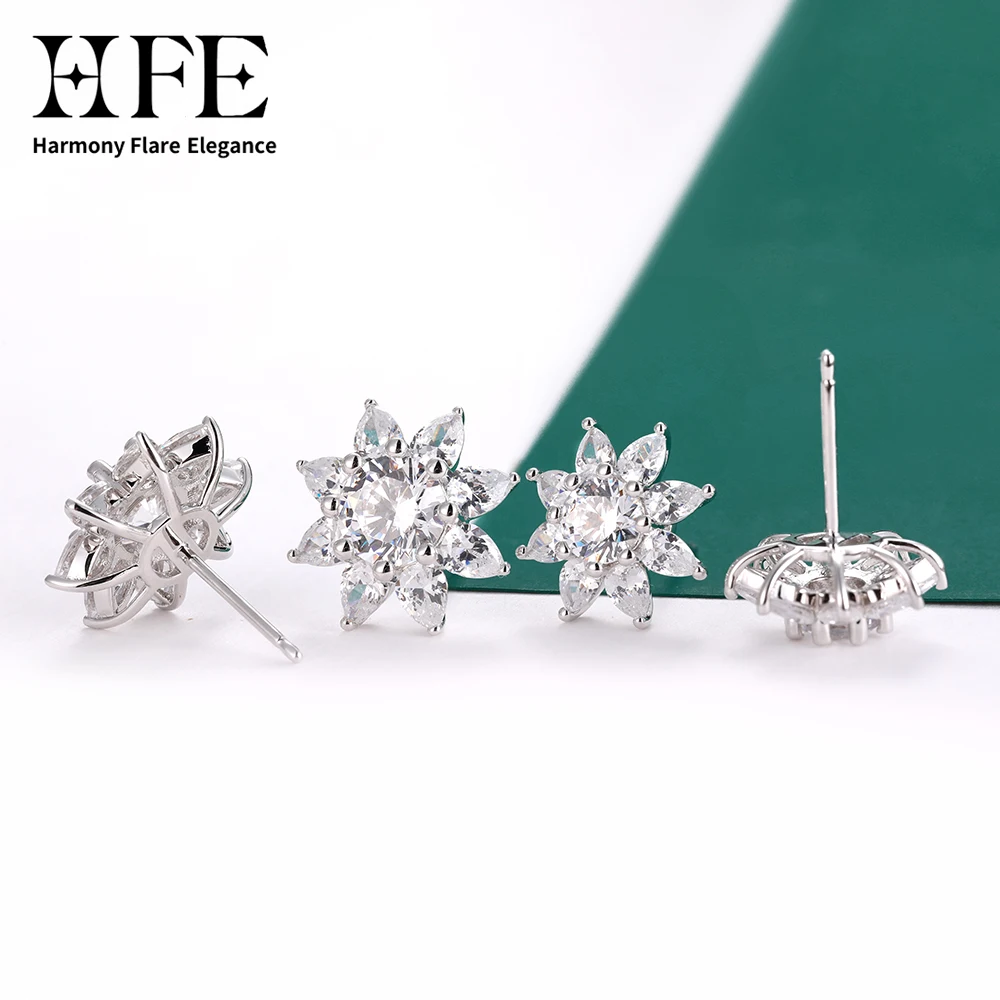 

HFE Sun Flower Moissanite Earrings Pure 925 Sterling Silver Women's Fashion New Party Engagement Birthday Jewelry Gift