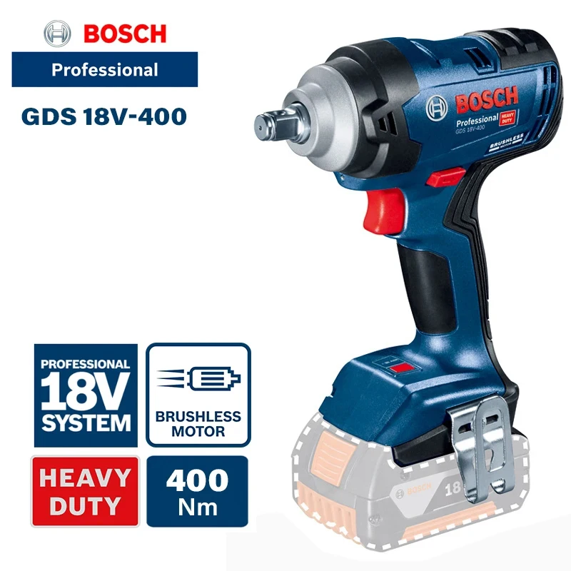 Imagem -02 - Bosch-gds Chave de Impacto Elétrica 18v400 Conjuntos de Bateria Chave de Fenda Elétrica sem Escova Ferramenta de Poder 18v 400n.m