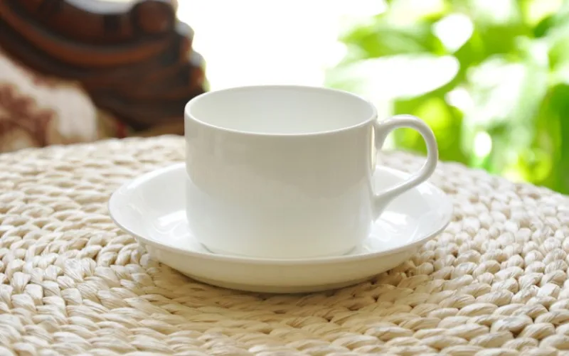 bone china plain white cup and saucer, porcelain tea cup with spoon, dessert coffee cups for afternoon, pottery  cappuccino cup