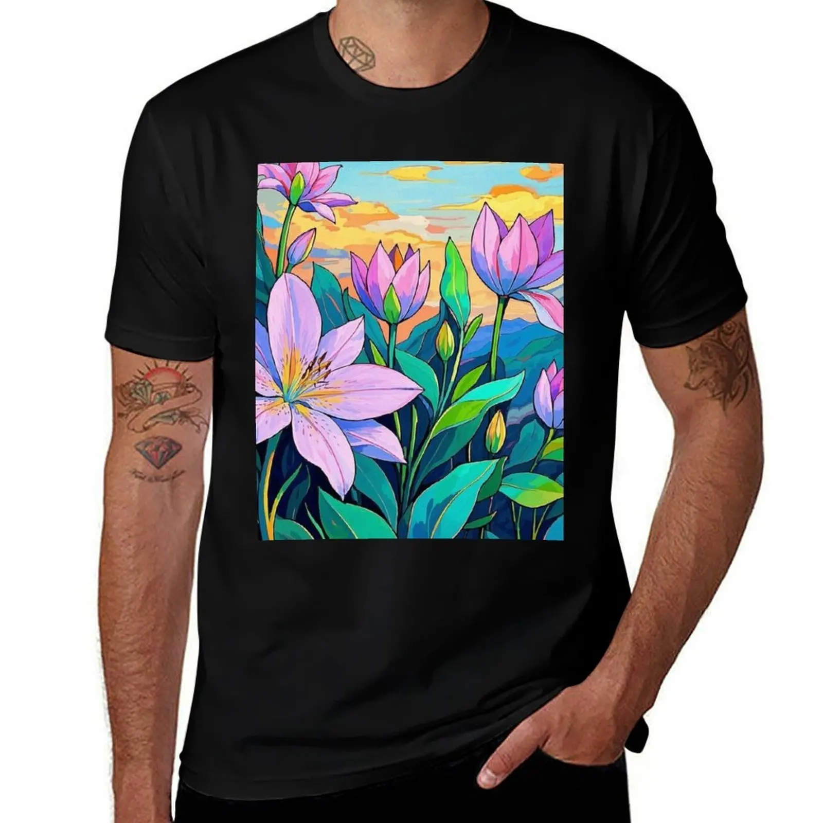 

Harmonious Layers: Dreamy Abstract Florals T-Shirt tops oversized anime stuff mens clothes