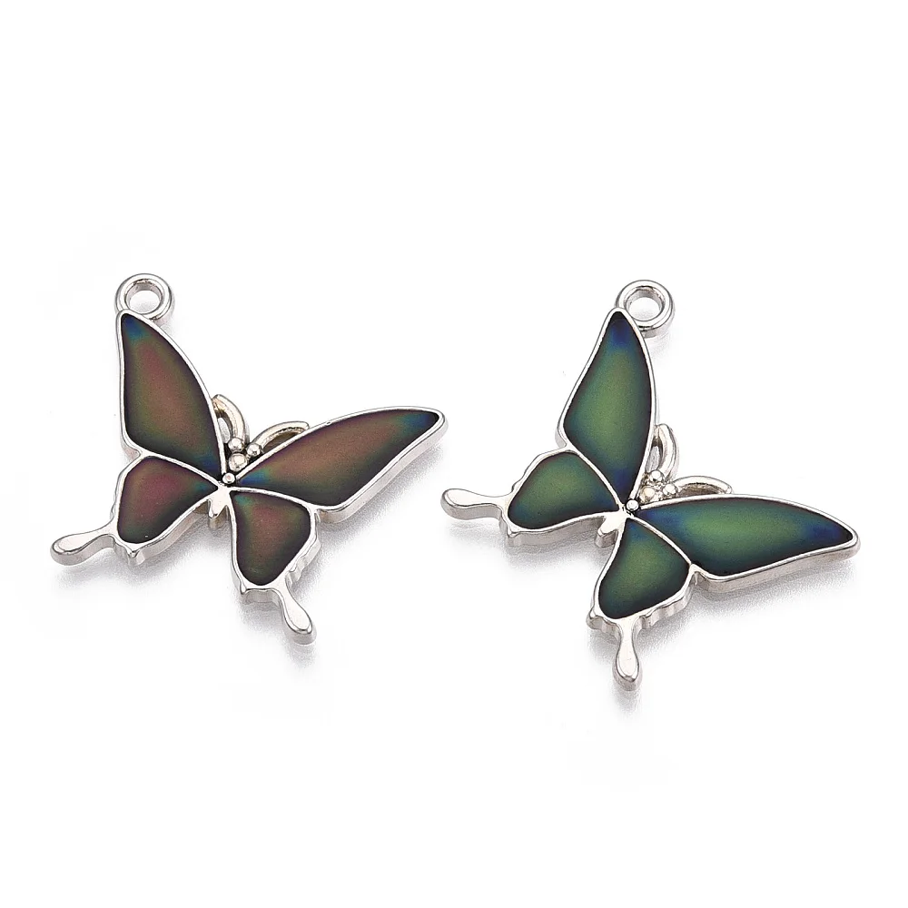 20pc Alloy Enamel Pendants Changing Color Mirage Mood Pendants Butterfly Platinum Black for DIY Jewelry Necklace Eardrops Craft