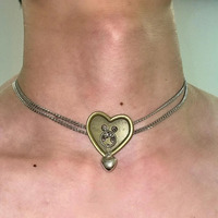 Retro Antique Bronze Heart Button Necklace Exaggerated Originality Pendant Punk Popular Chain Women's Party Jewelry Necklace