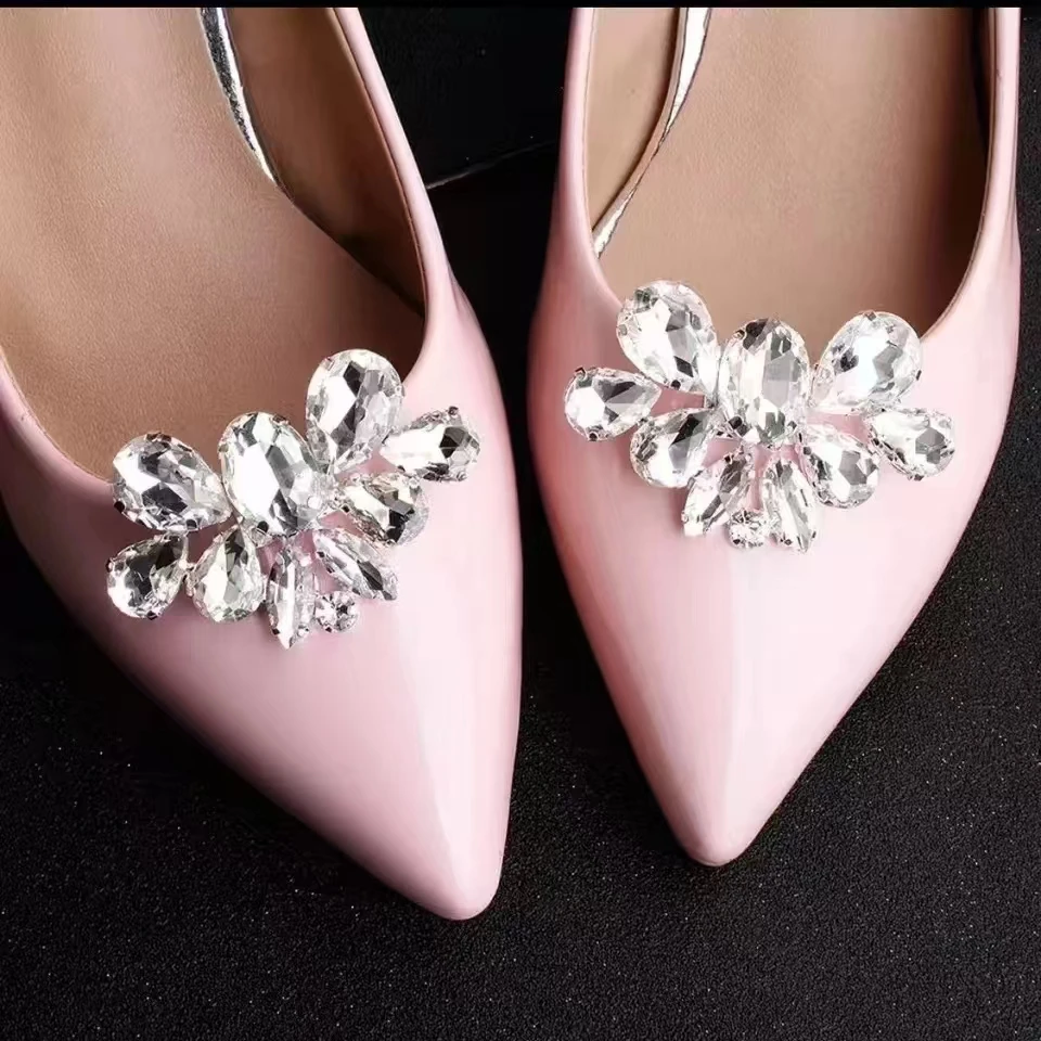 Popular detachable bridal shoe clips with buckles, high heels accessory shoes, floral wedding shoes, rhinestone shoe buckles