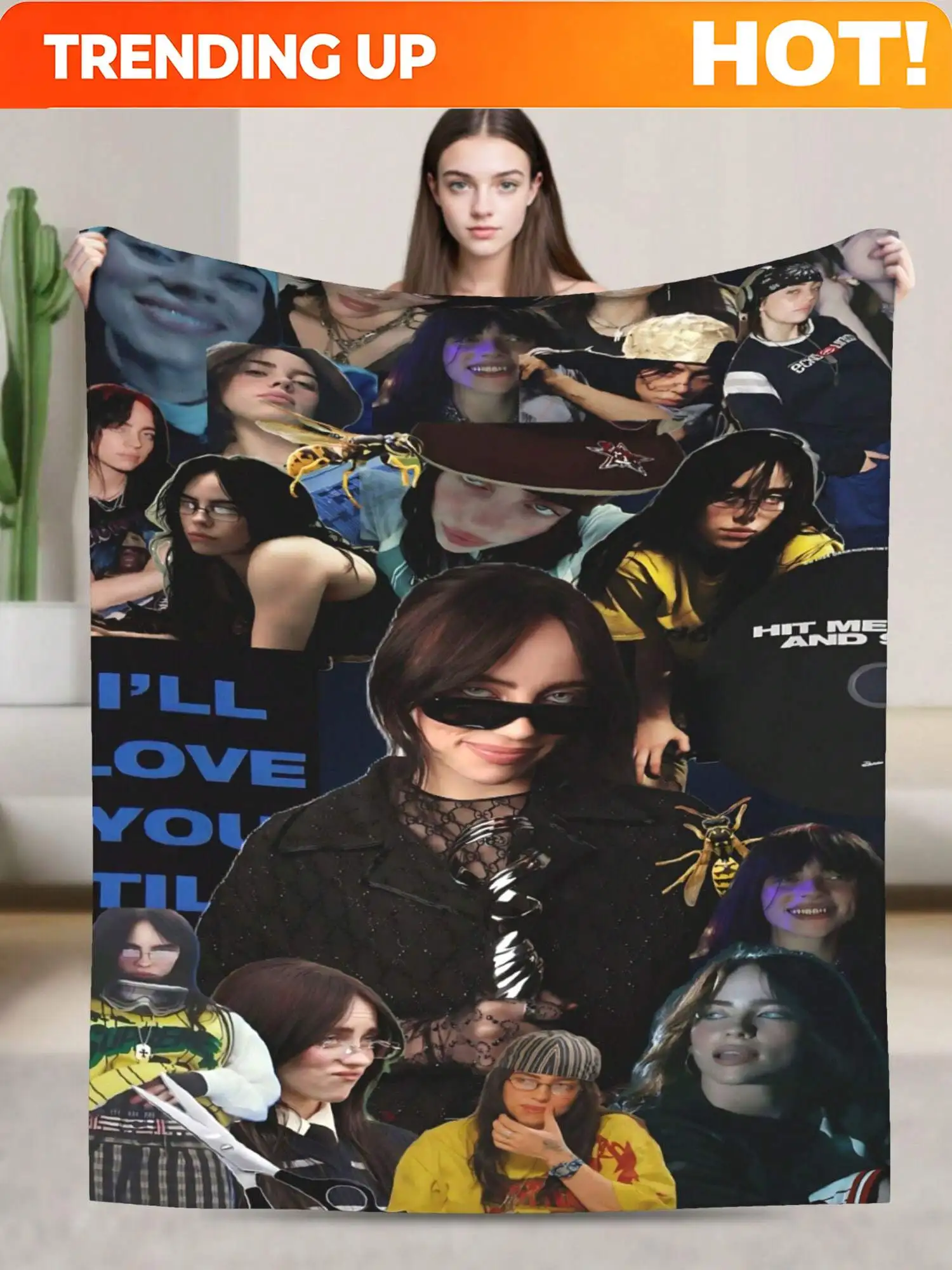 Customize Billie Merch Eilish Soft And Comfortable Warm The Wool Blanket Fan Suitable For Room Sofa Bed Car Lets Trip Camping So