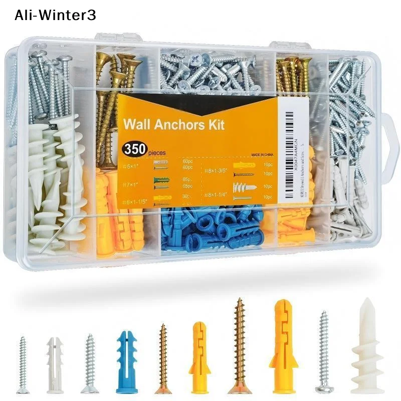 【Y】350pcs Gypsum Board Expansion Screw Set Self-Tapping Anchor Screw Kit With Screw Box For Home Improvement