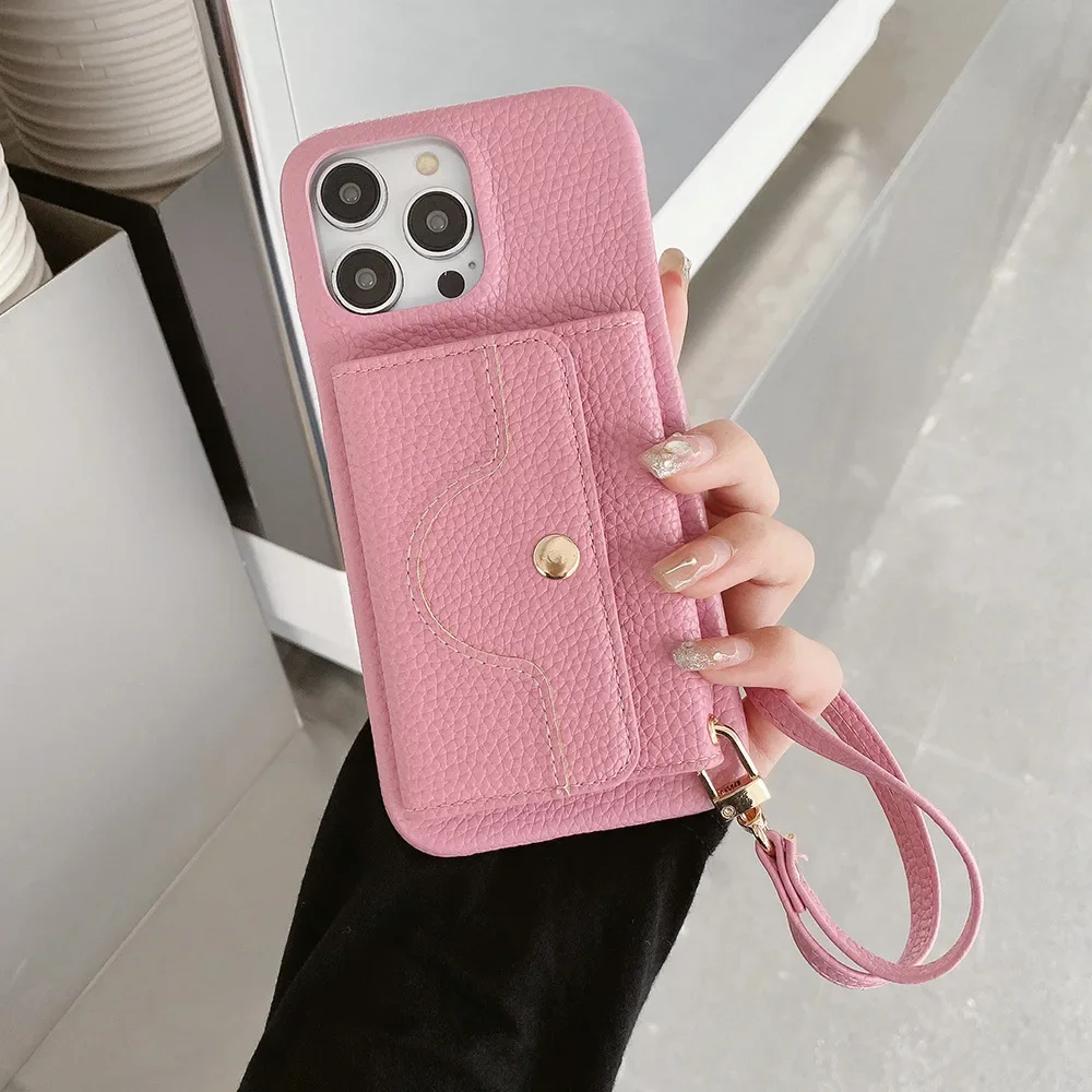 

New iPhone 16 Makeup Mirror Phone Case 15 Plus Bracket Insert Card 14 Promax Handheld Rope 13 12 Pro Leather 11 Protection Cover