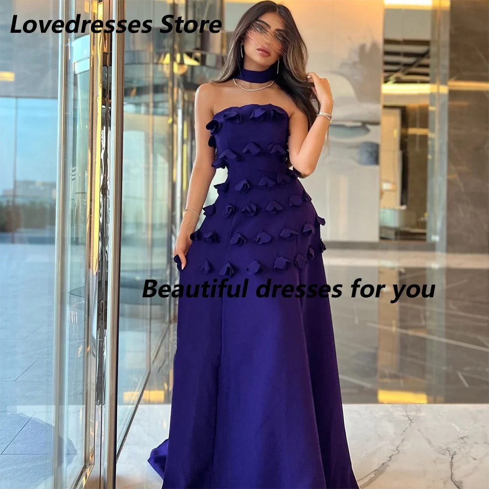

Purple Evening Dress for Women Elegant Strapless Flwoers Jersey Prom Gown Floor Length Mermaid Formal Party Dresses Customized