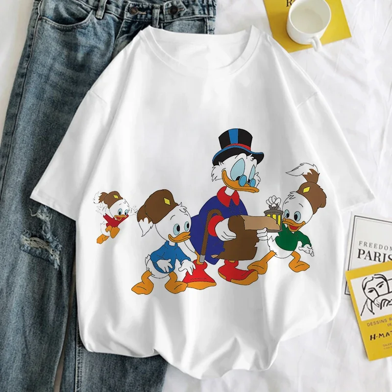 Branco topos pato donald margarida dos desenhos animados impressão camiseta feminina harajuku estética tshirt moda y2k feminino t camisa roupas