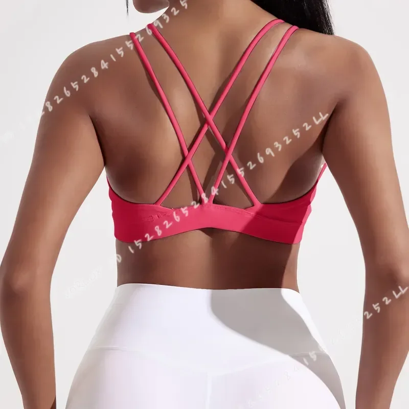 Solid Color Cross Back Sports Bra High Support Padded Yoga Top Women Tight Fitness Gym Workout Underwear for Training