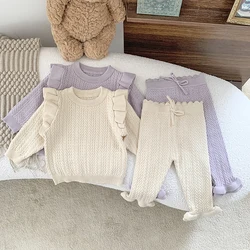 Autumn Kids Baby Girls Long Sleeve Solid Color Sweaters + Pants Clothing Sets Infant Baby Girls Pajamas Children's Clothes Suit