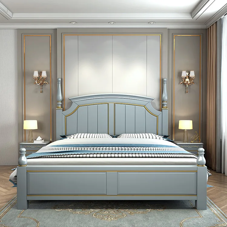 

Solid wood bed Modern simple American single household furniture Double storage bedroom Princess bed