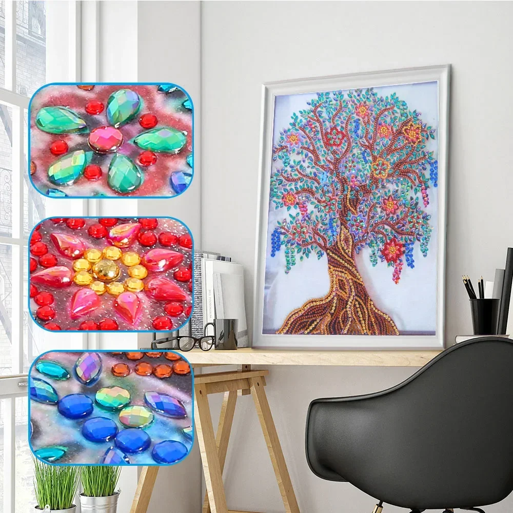 5D Partial Drill Cross Stitch Kits Crystal Rhinestone of Picture Special Shaped Diamond Life Tree Paint Embroidery Arts Craft