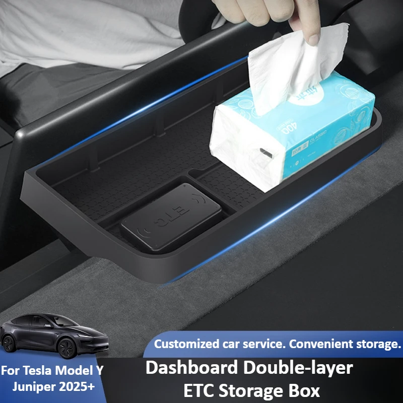 

Для Tesla Model Y Juniper 2025 + приборная панель, двухслойный ящик для хранения, многослойный органайзер, лоток для салфеток, ящик для хранения ETC, аксессуары