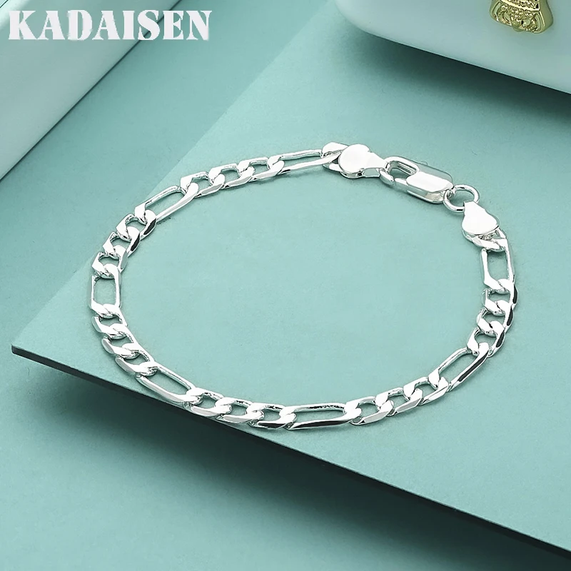 

Hot Classic 6MM Flat Sideways Chain 925 Sterling Silver Bracelets For Women Man Party Wedding Accessories Gifts Fashion Jewelry